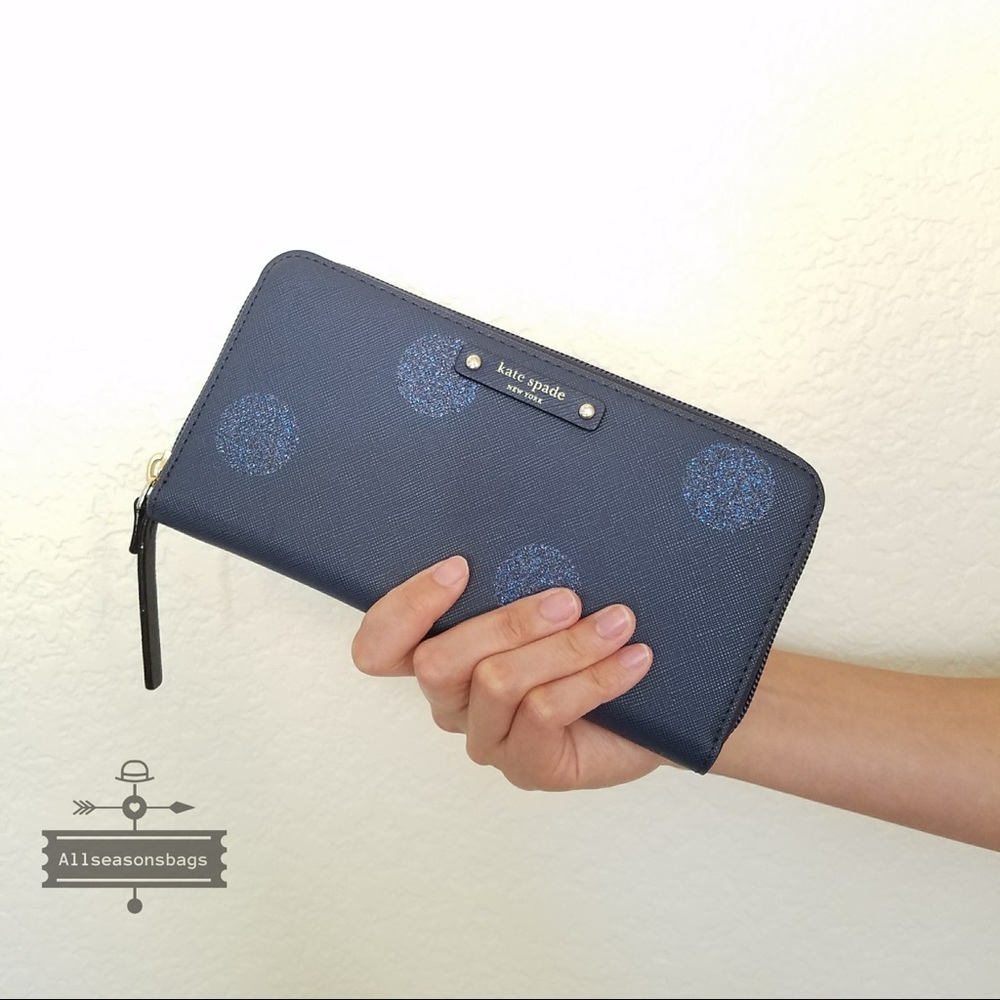NWT Kate spade NEDA Wallet French dot blue polka - Picture 5 of 7